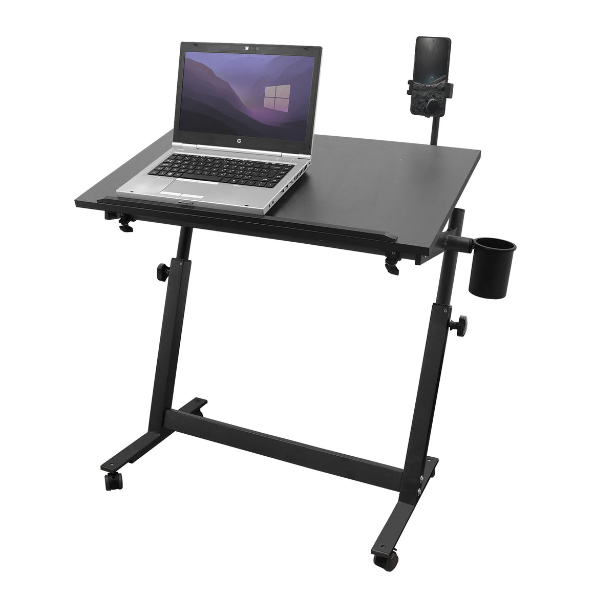 Isomars Multipurpose Laptop Table Study Desk Drawing Table, Caster Lockable Wheels, Adjustable Height and Angle for Work from Home, Office, Bedroom - Black (Alloy Steel)