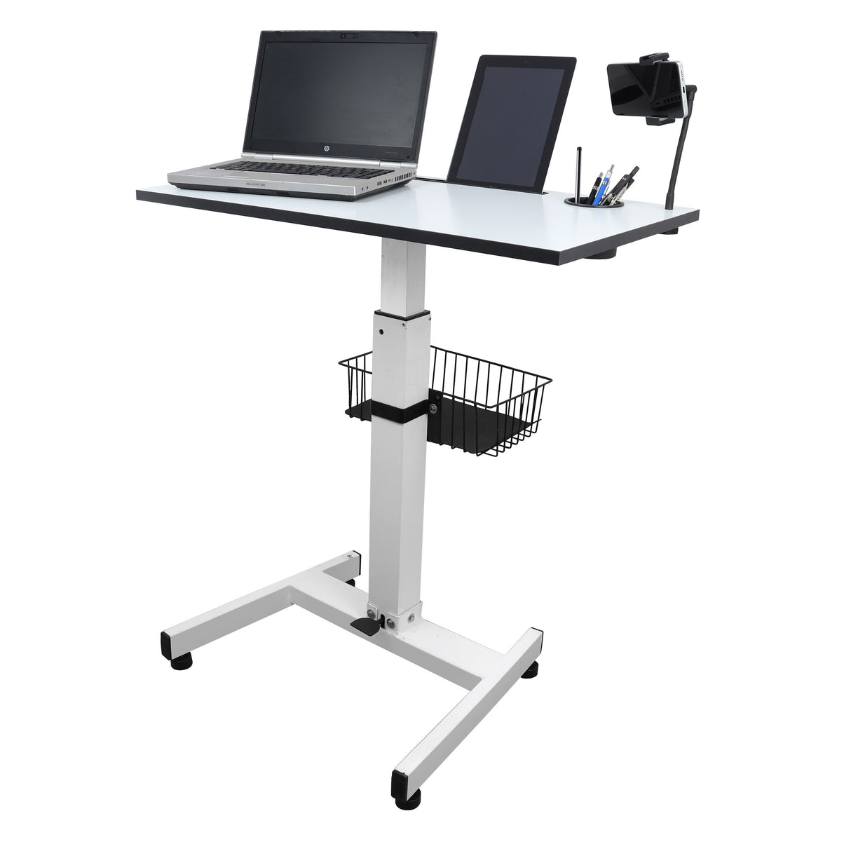 Isomars Airlift Made in India Multipurpose Height Adjustable 'SIT & Stand Laptop Table' with Foot Lever for Breakfast, Online Classes, Other Activities with Large Table Top (White)