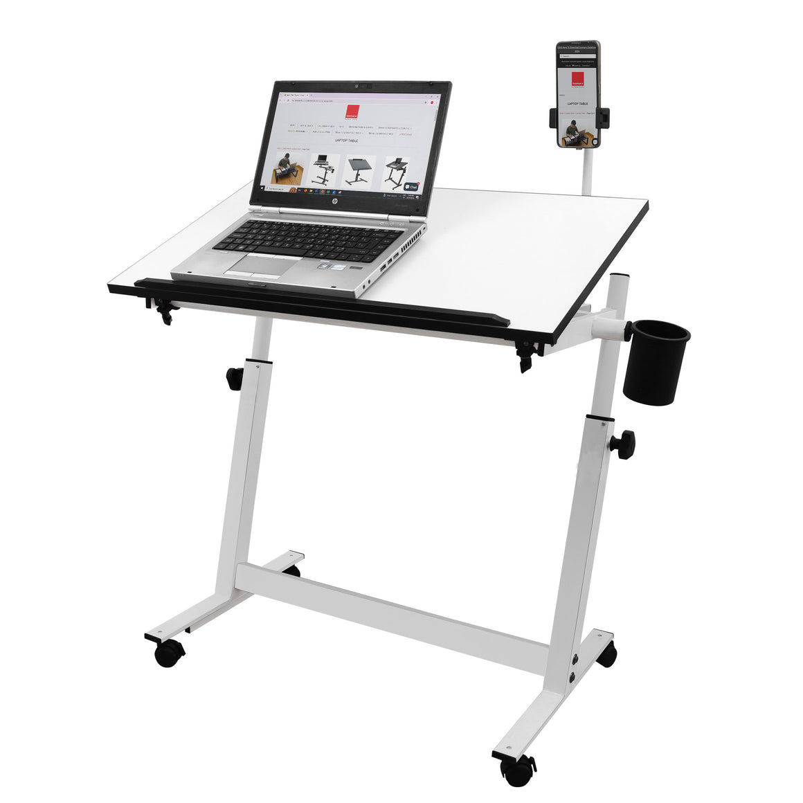 Isomars Multipurpose Laptop Table Study Desk Drawing Table, Caster Lockable Wheels, Adjustable Height and Angle for Work from Home, Office, Bedroom