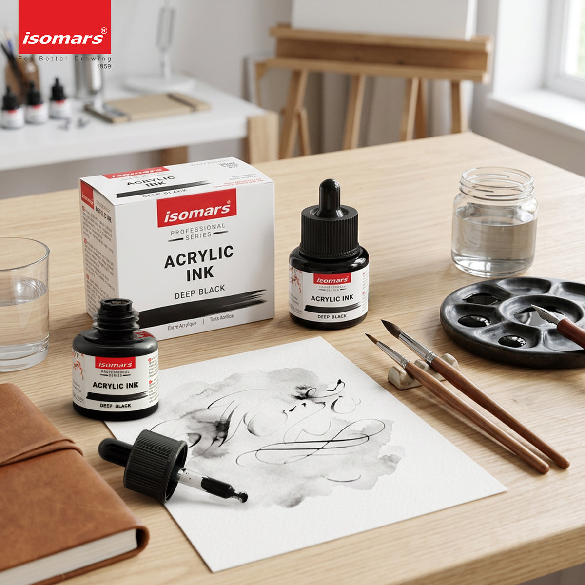 Isomars Acrylic Ink Black Set of 2, 35ml Each with Dropper