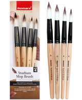 Isomars Studium Mop Brush Set of 4 - Professional Synthetic Hair Round Paint Brushes for Watercolor, Gouache, Acrylic, Ink & Oil Painting - Natural Wooden Handle Art Brushes (Sizes 14, 16, 18, 20)