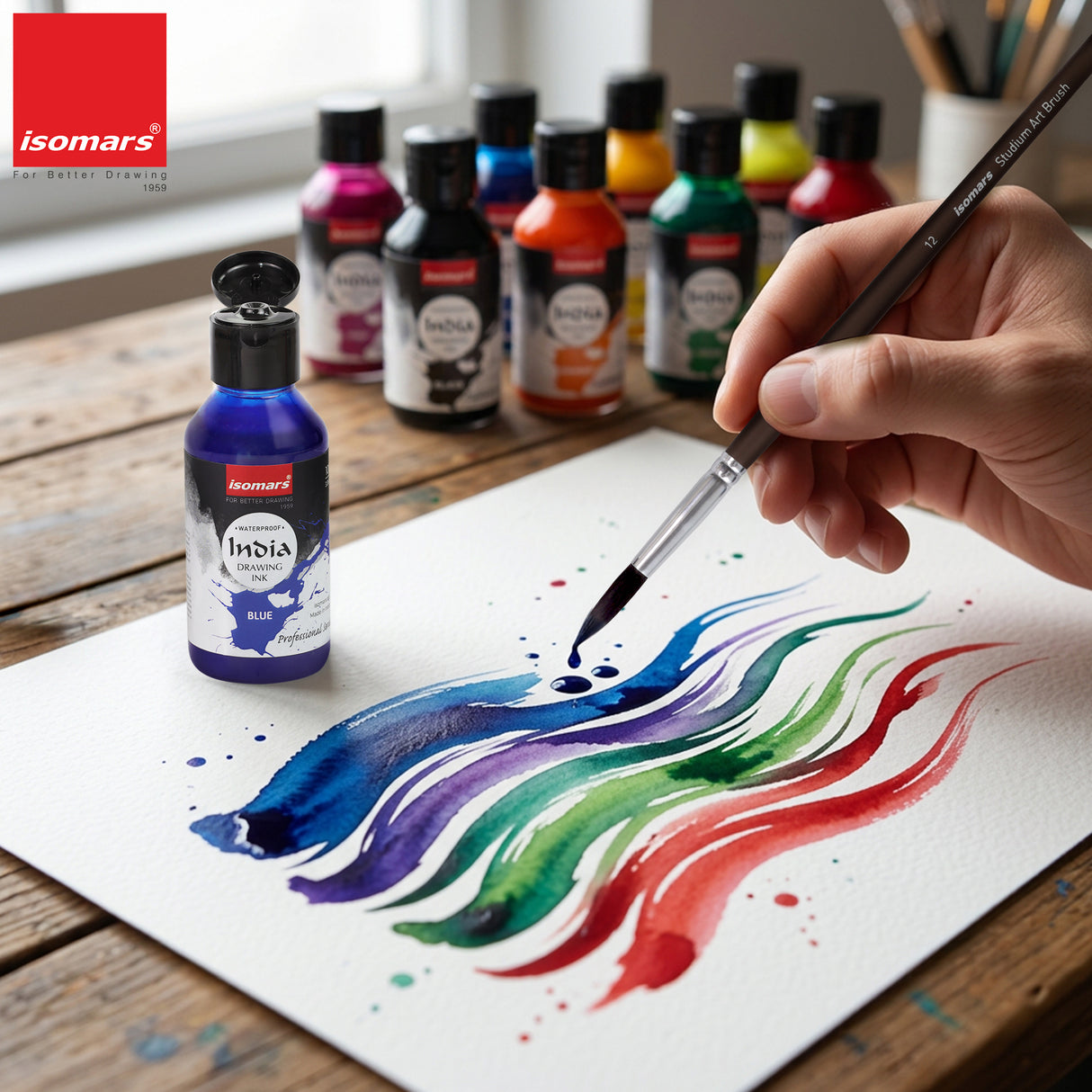 Isomars India Drawing Ink Set of 12 | 100 ml Each | Waterproof Colours