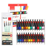 Isomars Canvaa Acrylic Paint 12ml And Set of 4 Round Brush Free - Vibrant Pigmented & Fadeproof Colours 4 - ARTIST SERIES - For Canvas Painting, (12ML - Set of 24)