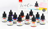 Isomars Water Color Ink Set of 12 Vibrant Professional Liquid Watercolors (35ml Bottles) with Droppers - Transparent Inks for Calligraphy, Illustration, Airbrushing & Painting