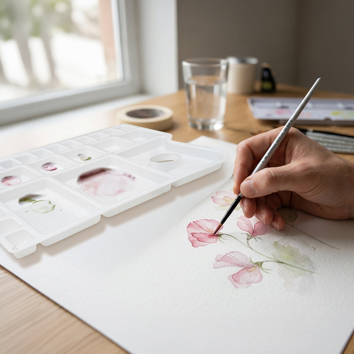 Color Mixing Palette & Round Paint Brushes