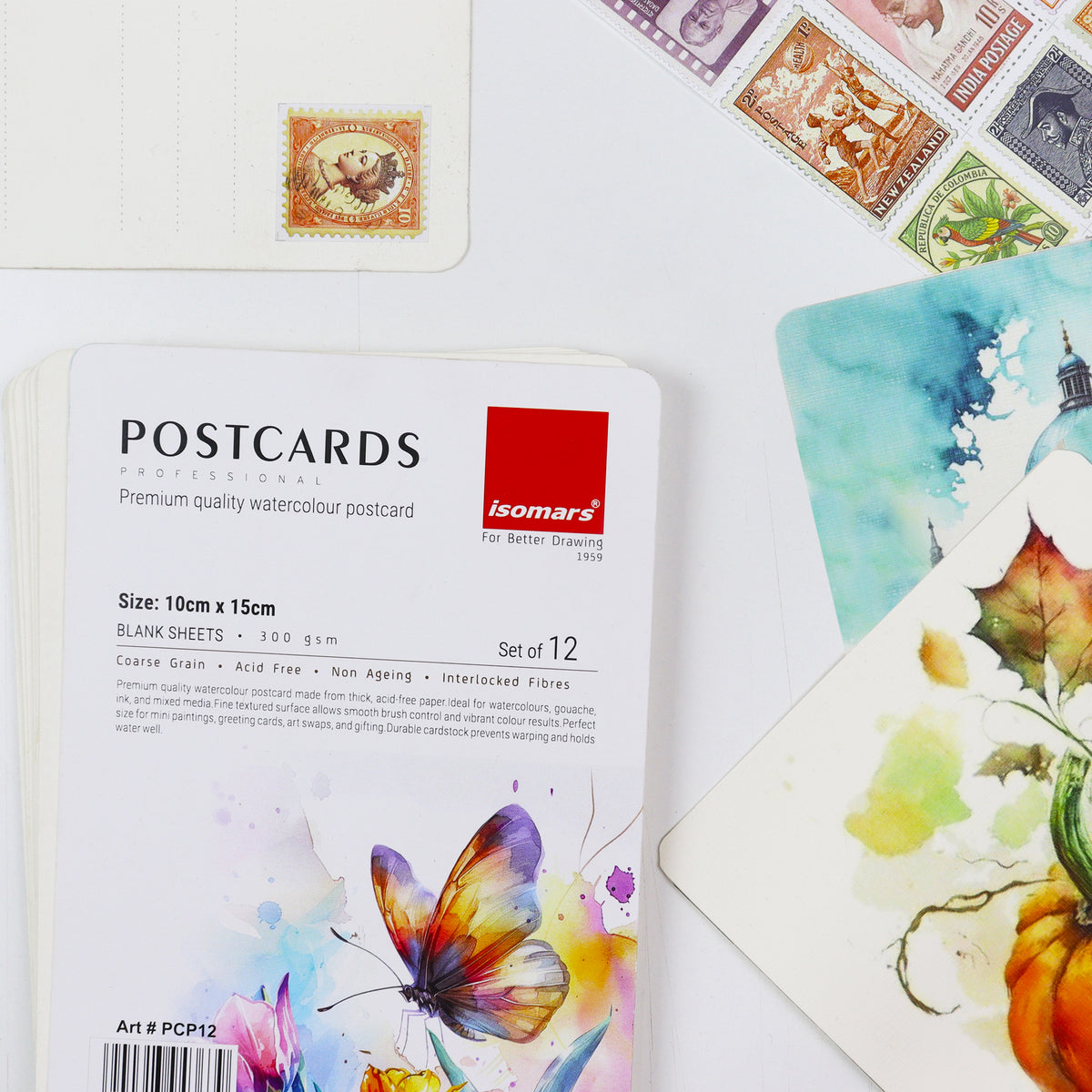Isomars Watercolour Postcards 10x15cm, 300 GSM, Pack of 12