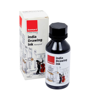Isomars India Waterproof Drawing Ink - Black - 100ML Bottled Ink, for Paper Board, Canvas,Fabric and Wood Ideal for Designers, Airbrush Artists, Illustrators, Fine Artists and Craft and Hobbyists.