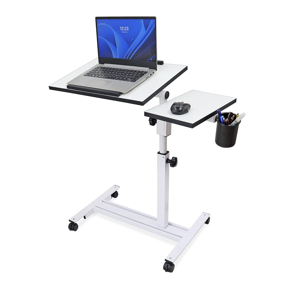 Isomars Multipurpose Laptop Table Study Desk, Caster Lockable Wheels, & Height Adjustable for Breakfast Table, Work from Home & Online Classes (White)