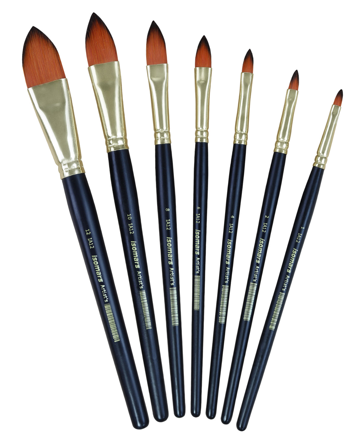 Isomars Cat's Tongue Paint Brush Set of 7 | Sizes 1, 2, 4, 6, 8, 10, 12
