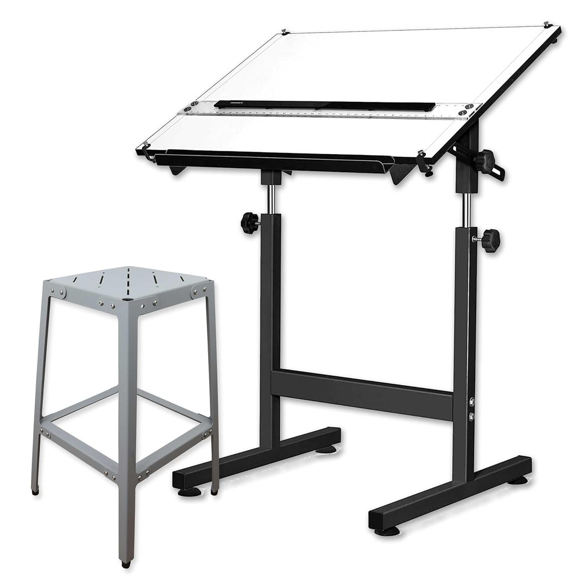 Isomars Drawing Drafting Board Table - Scholar with Parallel Ruler A1 White Laminated Board 25.5"x35" and Drafting Metal Stool Set | Complete Engineer, Draughtsman. Architects Drafting Set