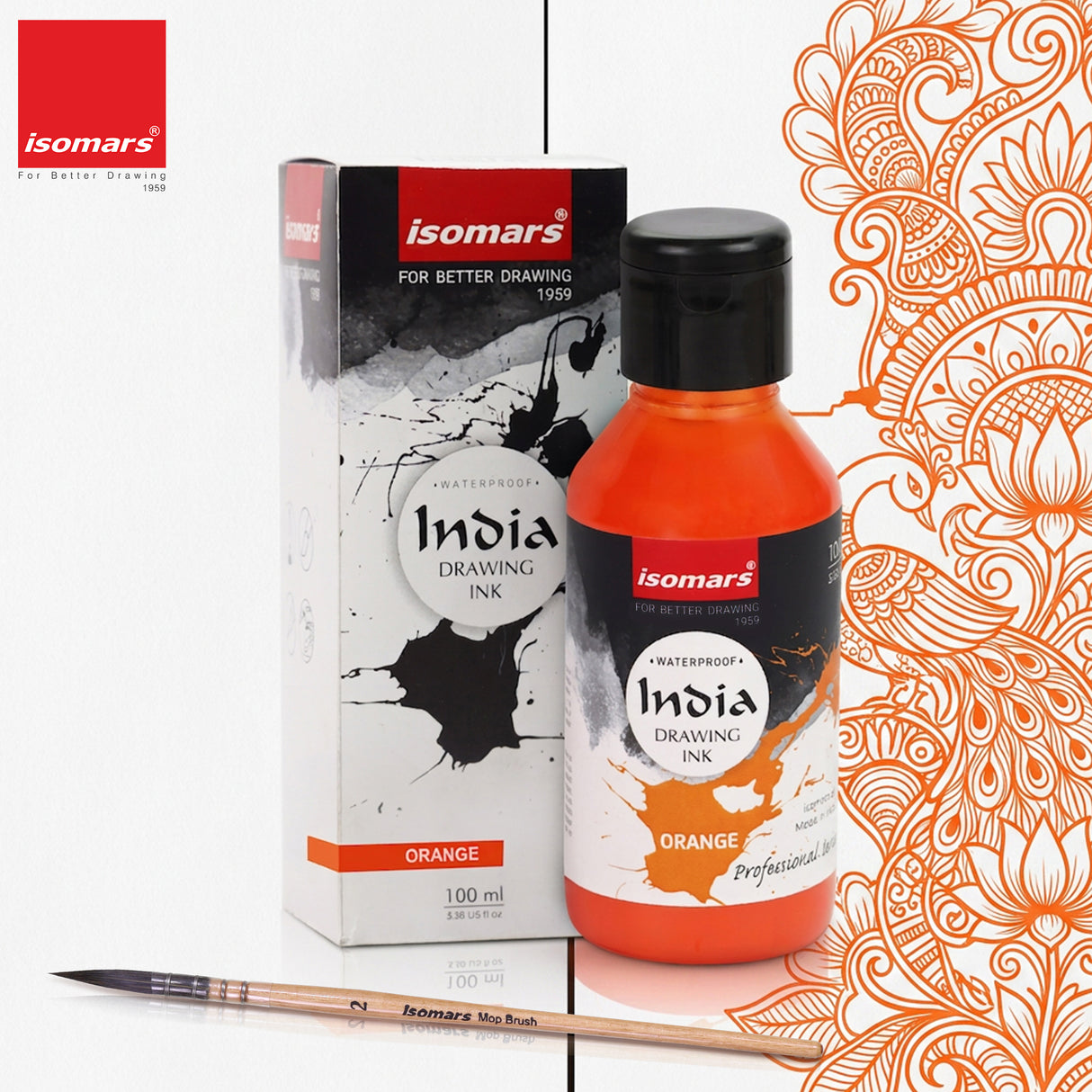 India Waterproof Drawing Ink Orange 100ml | Permanent Lightfast Artist Ink for Calligraphy, Airbrush, Illustration & Fabric Painting
