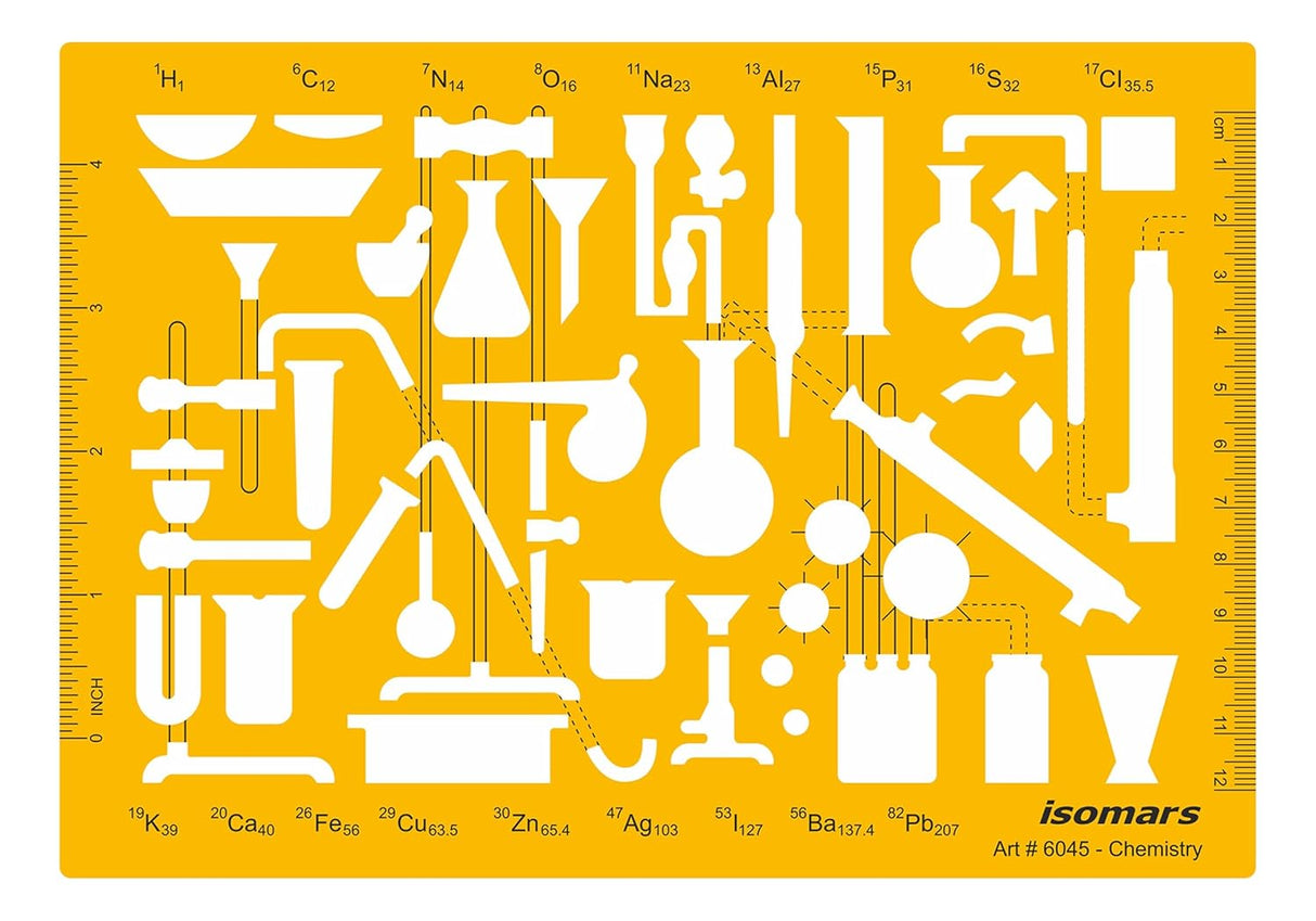 Isomars Chemistry Chemical Engineering Laboratory Lab Equipment Symbols Drawing Drafting Stencil Template - 212 x 148mm