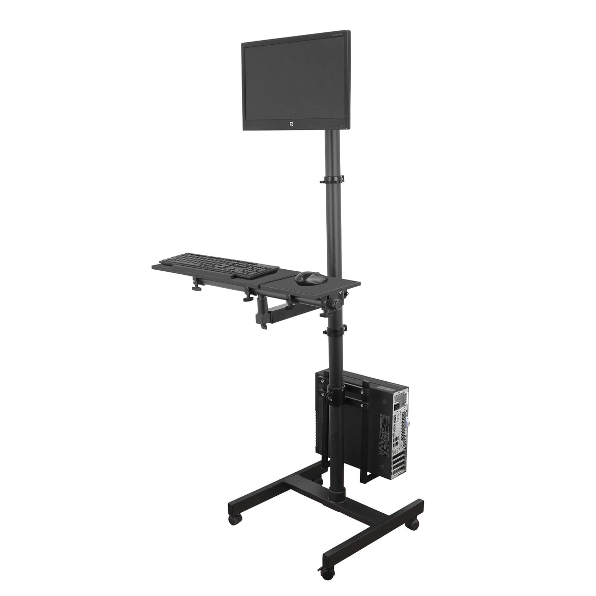 Isomars Computer Standing Desktop Workstation with Monitor Mount Adjustable Height with Keyboard & Mouse Tray Space for CPU Holder, Sit Stand Table Comes with Wheels for Easy to Move.