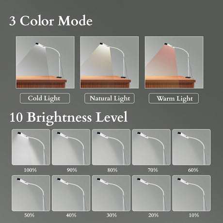 24 Inch Eye Friendly USB Clamp LED Study Lamp for Reading Studying and Working
