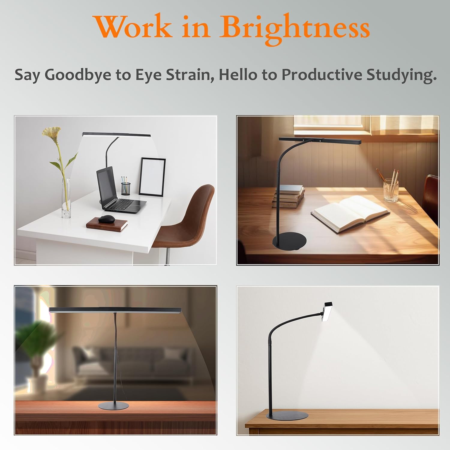 24 Inch Eye Friendly USB LED Study Lamp with Flexible Gooseneck and Circular Base