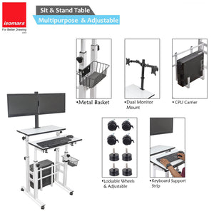 Isomars Desktop Table with dual Monitor Mount - Adjustable Height & Angles, Computer Workstation Useful for Gadgets Like Desktop, Laptop- Made in India (white).