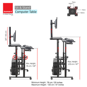 Isomars Desktop & Laptop Multipurpose Table and Adjustable Height & angles, Computer Workstation, Monitor Arm Pipe - Useful for Using Gadgets Like Desktop, Laptop Made In India (Black)