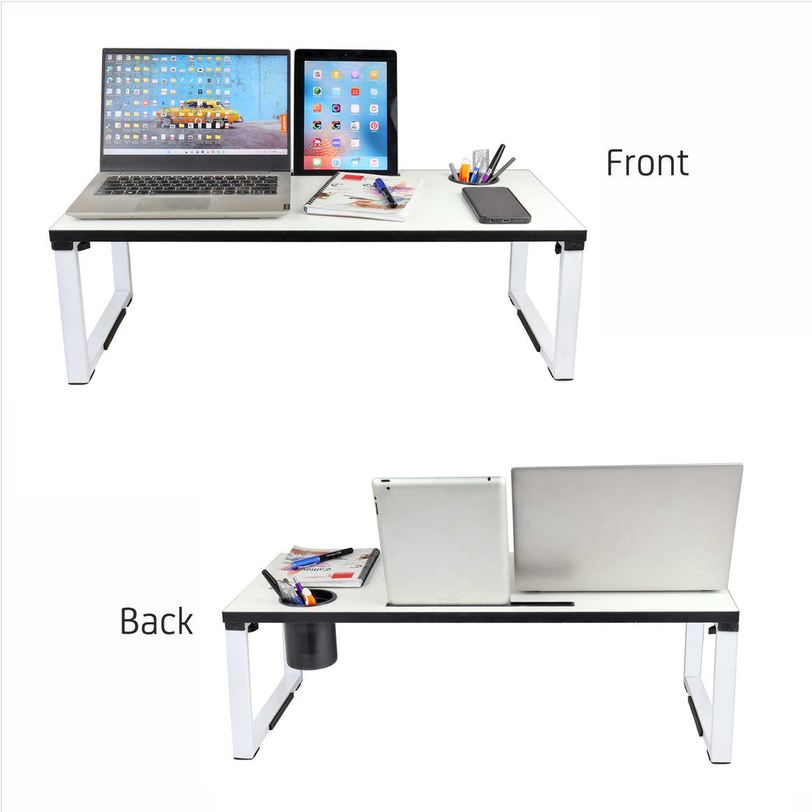 Isomars Bed Desk/Floor Desk Laptop Study Table for Work from Home, Online Classes, Card Games and Kid's Activities (White)