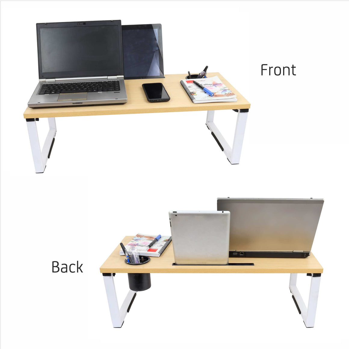 Isomars Bed Desk/Floor Desk Laptop Study Table for Work from Home, Online Classes, Card Games and Kid's Activities (Wooden - Large)
