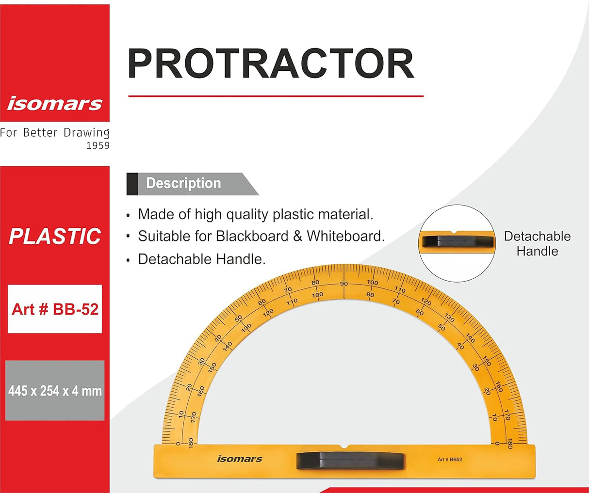 Isomars Blackboard/Whiteboard Teacher's Protractor - 180 Degrees - Large Size