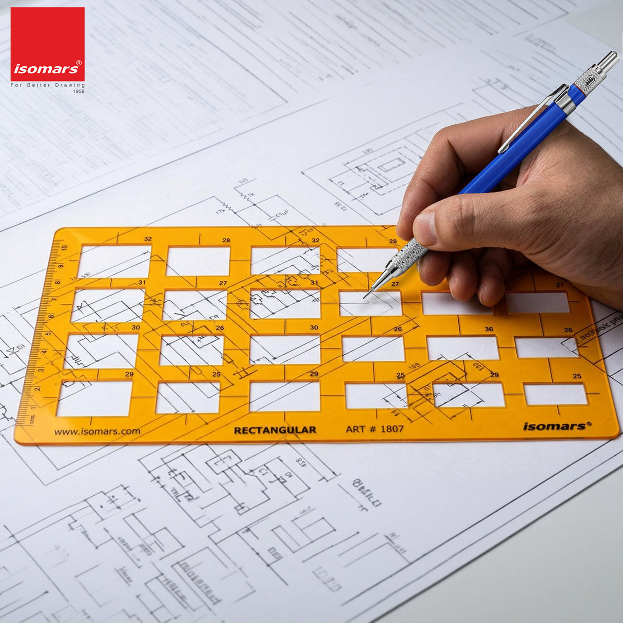 Isomars Rectangular Template Drawing Stencil | Precision Rectangle Drafting Template with Multiple Sizes | Geometric Drawing Tool for Architects, Engineers, Designers, Artists & Students