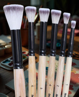 Isomars Studium Flat Blending Brush Set of 6 for Artists – Professional Paint Brushes for Blending & Smooth Transitions – Ideal for Watercolor, Acrylic & Oil Painting – Sizes 1, 2, 4, 6, 8, 10