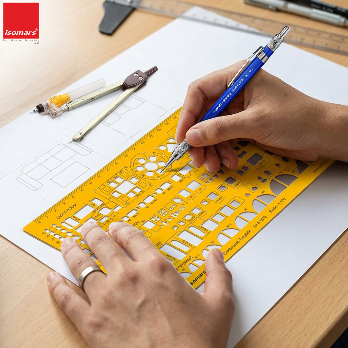 Isomars Designing Templates Combo Set of 8 | Engineering, Architecture & Interior Design Drafting Stencil Kit with General Purpose Template, Furniture, Electrical & Geometric Templates for Drawing & Drafting