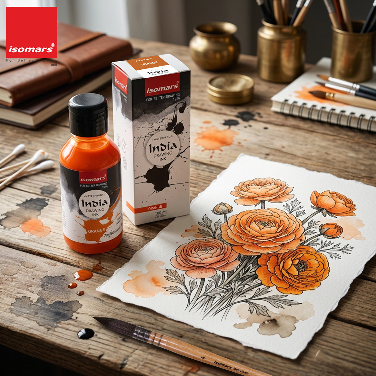 India Waterproof Drawing Ink Orange 100ml | Permanent Lightfast Artist Ink for Calligraphy, Airbrush, Illustration & Fabric Painting