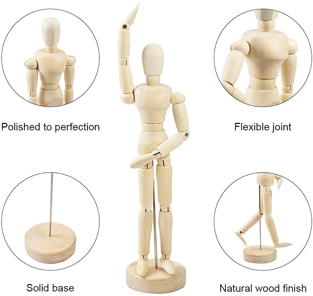 Isomars Human Manikin - Male 12 inch Wooden Human Mannequins for Art,Body Drawing Male