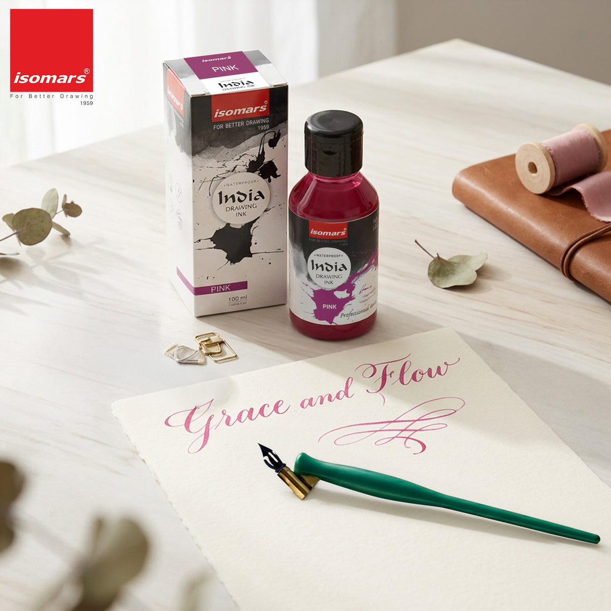 India Waterproof Drawing Ink Pink 100ml | Permanent Lightfast Artist Ink for Calligraphy, Airbrush, Illustration & Fabric Painting