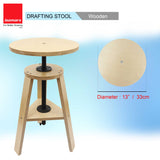 Isomars Wooden Drafting Stool, Height Adjustable 51-69 cm, Round Top with 33 cm Diameter, Artist Drawing Table Seat