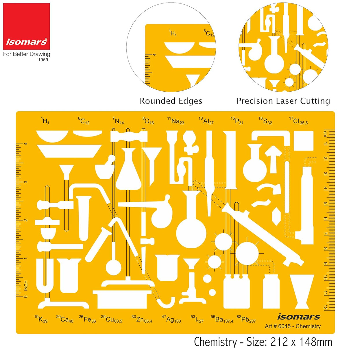 Isomars Chemistry Chemical Engineering Laboratory Lab Equipment Symbols Drawing Drafting Stencil Template - 212 x 148mm