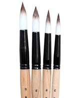 Isomars Studium Mop Brush Set of 4 - Professional Synthetic Hair Round Paint Brushes for Watercolor, Gouache, Acrylic, Ink & Oil Painting - Natural Wooden Handle Art Brushes (Sizes 14, 16, 18, 20)