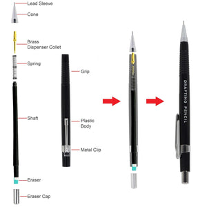 Isomars Mechanical Pencil 0.3mm - (DRAFTING) with Leads & Eraser - Black