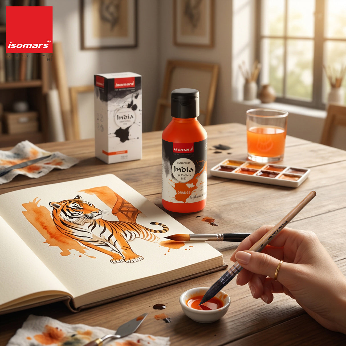 India Waterproof Drawing Ink Orange 100ml | Permanent Lightfast Artist Ink for Calligraphy, Airbrush, Illustration & Fabric Painting