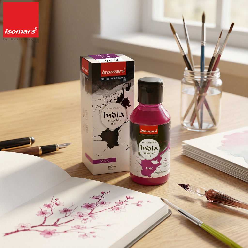 India Waterproof Drawing Ink Pink 100ml | Permanent Lightfast Artist Ink for Calligraphy, Airbrush, Illustration & Fabric Painting
