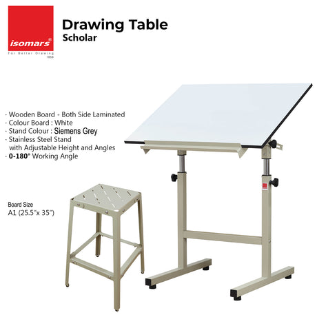 180 Degree Tilting Drafting Board with Metal Stool