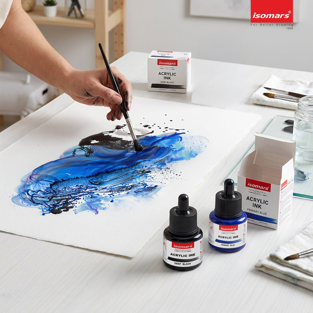 Isomars Acrylic Ink Black & Blue Combo, 35ml Each with Dropper