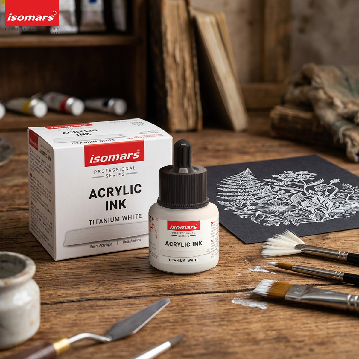 Isomars Acrylic Ink White 35ml with Dropper for Art & Drawing