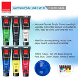 Isomars Canvaa Acrylic Paint 100ml - Set of 6 Vibrant Pigmented & Fadeproof Colors - ARTIST SERIES - For Canvas Painting, Scrap Book, Paper Board, Wood & Terracotta