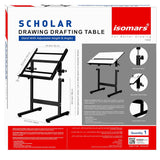 Isomars Drawing Drafting Board Table - Scholar Adjustable Height & Angle with Beachwood Texture Laminated Plain Board 25.5"x35"