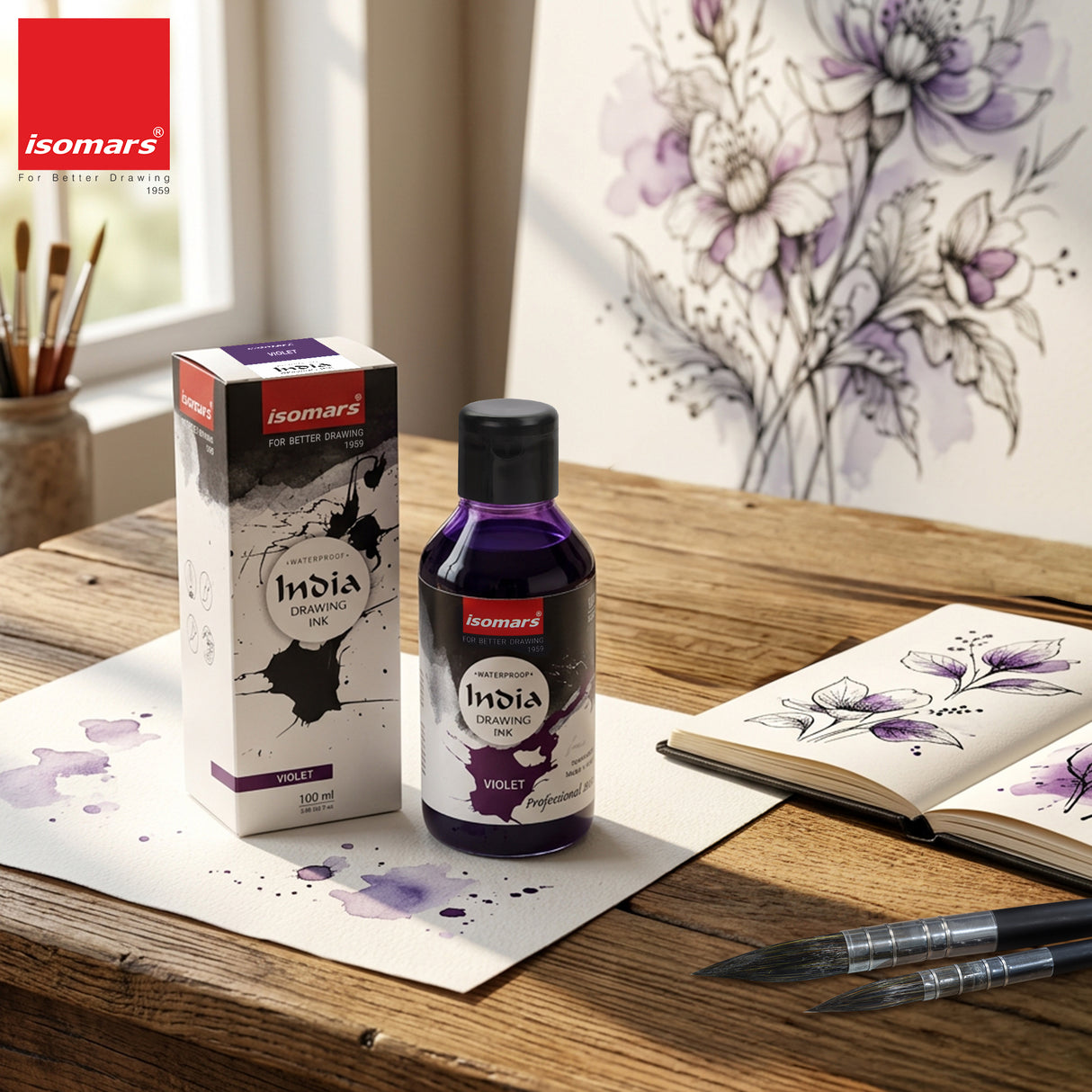 India Waterproof Drawing Ink Voilet 100ml | Permanent Lightfast Artist Ink for Calligraphy, Airbrush, Illustration & Fabric Painting