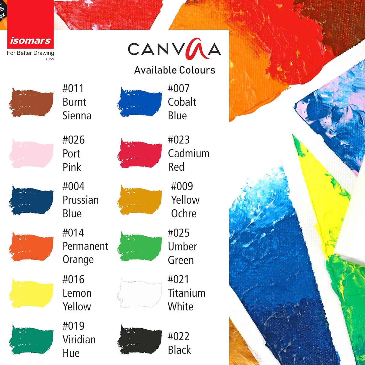 Isomars Canvaa Acrylic Paint 100ml - Set of 12 Vibrant Pigmented & Fadeproof Colors - ARTIST SERIES - For Canvas Painting, Scrap Book, Paper Board, Wood & Terracotta