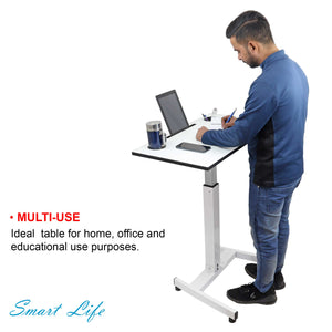 Isomars AIR-Lift Multipurpose Height Adjustable 'SIT & Stand Laptop Table' with Foot Lever for Breakfast, Online Classes, Work from Home and Other Activities with Large Table Top (White)