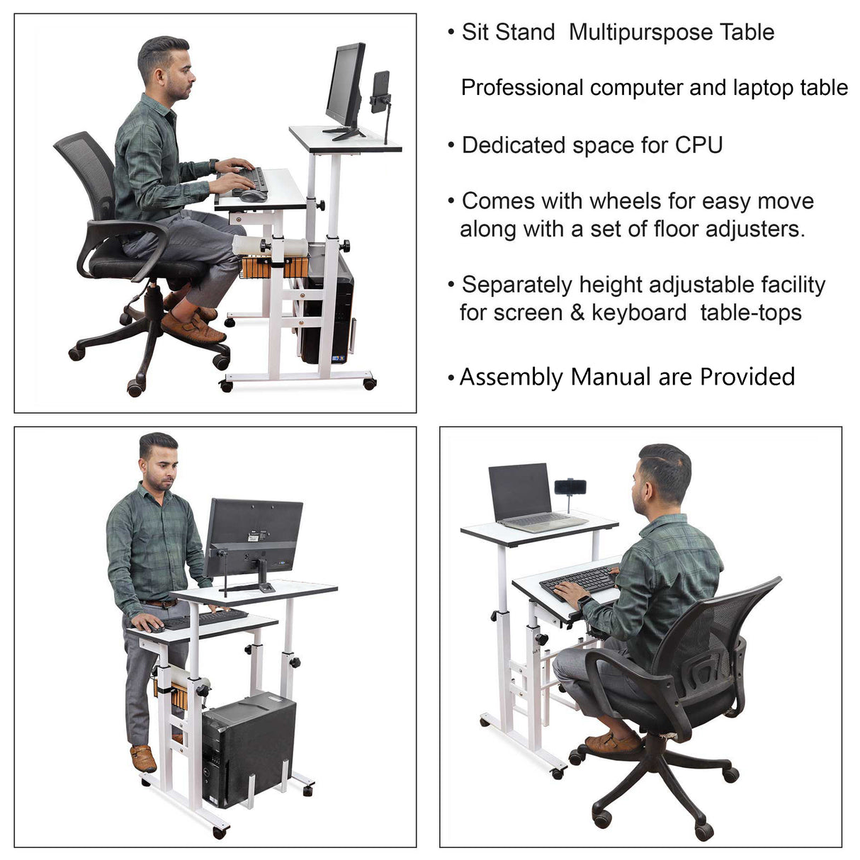 Isomars 24"/61cm Wide Made In India Desktop & Laptop Multipurpose Adjustable Table & Computer Workstation - Useful for Using Gadgets Like Desktop, Laptop, Tab/iPad etc (White)