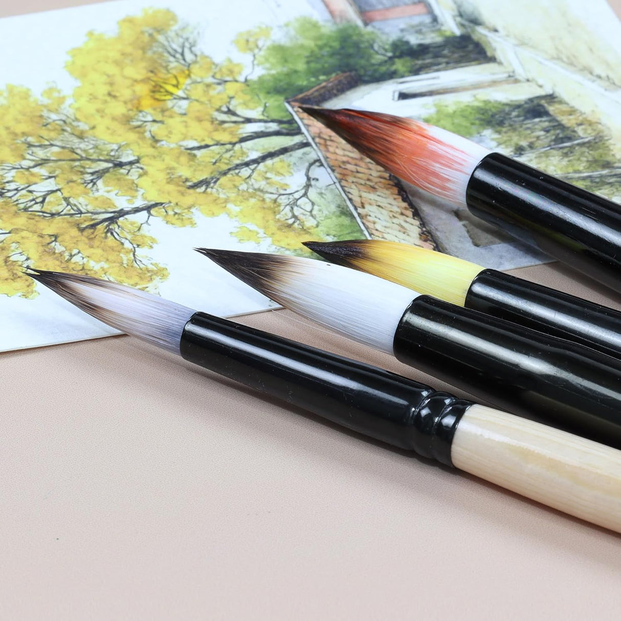 Isomars Studium Mop Brush Set of 4 - Professional Synthetic Hair Round Paint Brushes for Watercolor, Gouache, Acrylic, Ink & Oil Painting - Natural Wooden Handle Art Brushes (Sizes 14, 16, 18, 20)