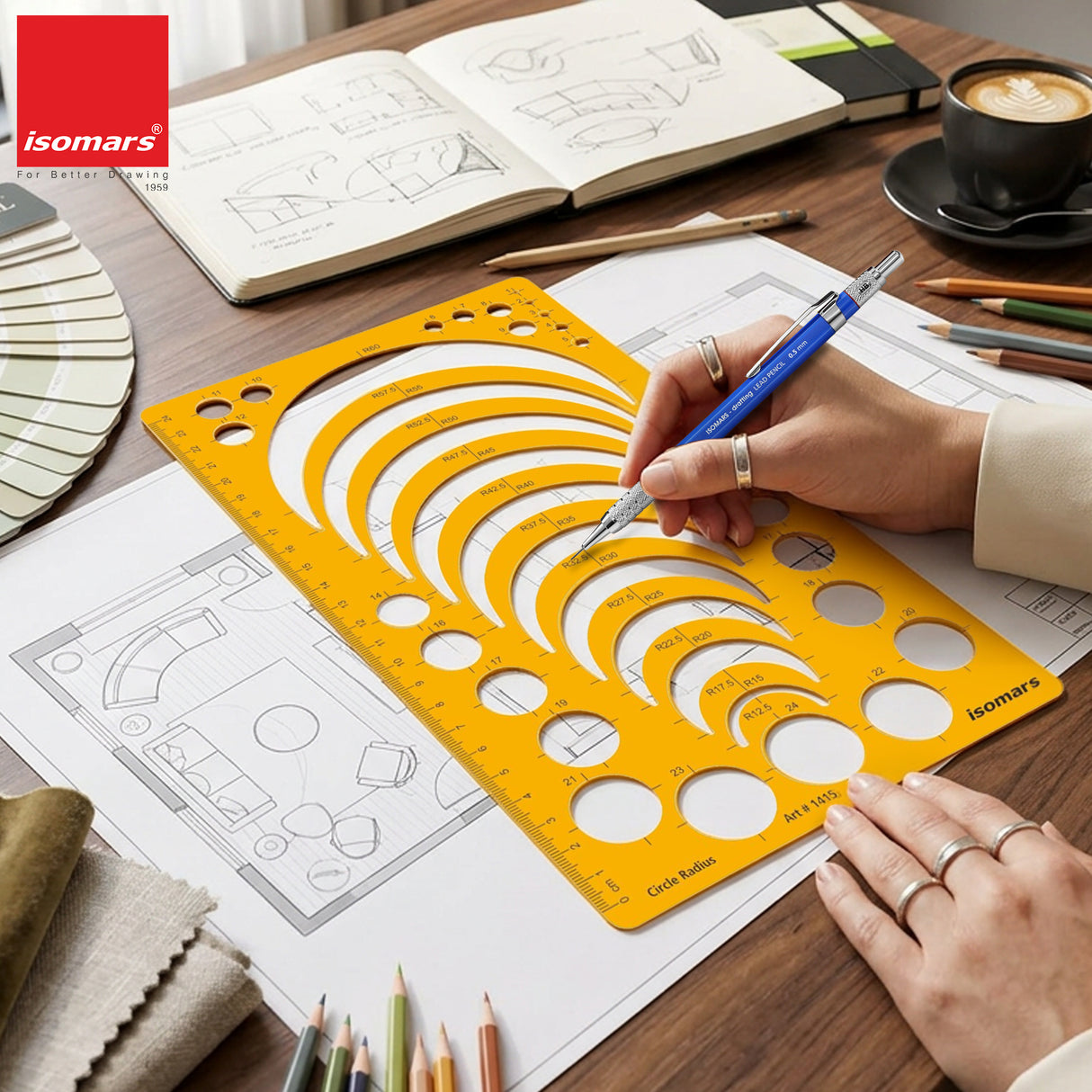 Isomars Circle Radius Template Ruler | Precision Drafting Stencil with Radius Curves R12.5-R60, Circle Templates & Metric Scale | Engineering, Architecture, Technical Drawing & Design Tool (150 x 257 mm)