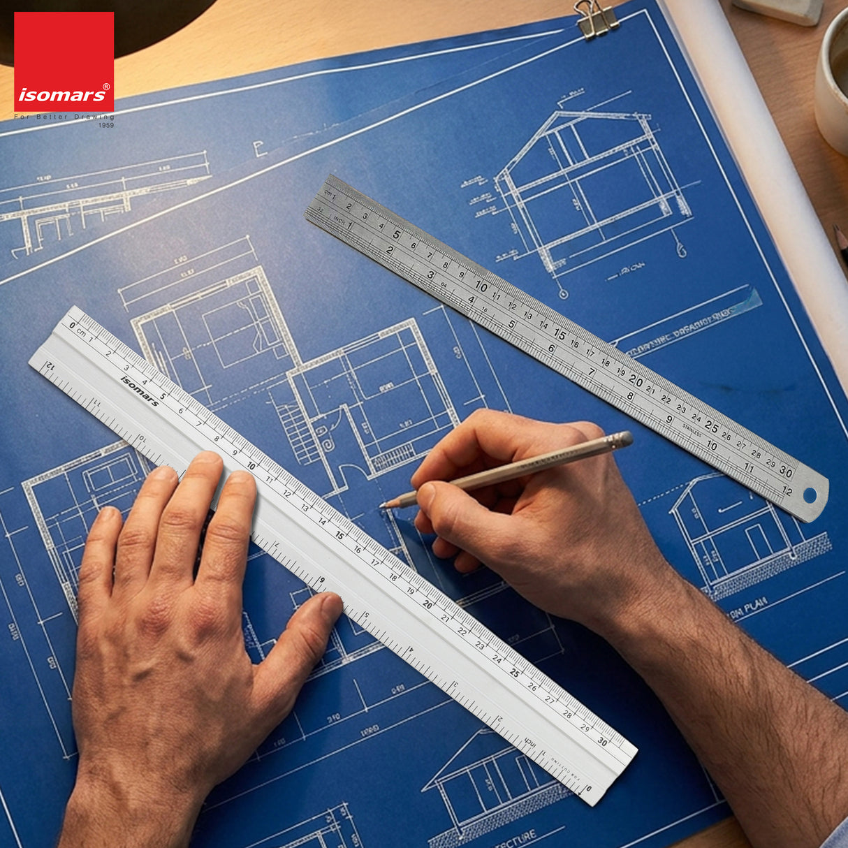 Isomars 12 Inch Aluminium Cutting Ruler & 12 Inch Stainless Steel Scale Combo | Dual Side CM & Inch Markings | Precision Measuring Rulers for Drawing, Drafting, Craft, Office & School Use