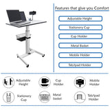 Isomars Airlift Made in India Multipurpose Height Adjustable 'SIT & Stand Laptop Table' with Foot Lever for Breakfast, Online Classes, Other Activities with Large Table Top (White)