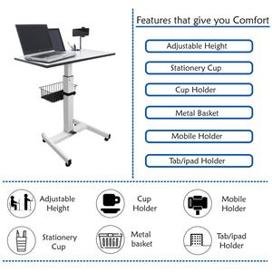 Isomars Airlift Made in India Multipurpose Height Adjustable 'SIT & Stand Laptop Table' with Foot Lever for Breakfast, Online Classes, Other Activities with Large Table Top (White)